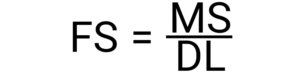 An image of the formula used to calculate the factor of safety for a building or structure.